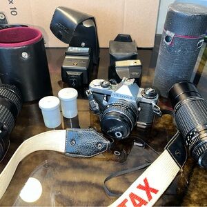 Pentax Black and Silver Film Camera Set